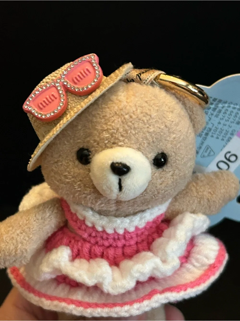 PREMIUM Plush Bear 🐻 Bag or Backpack 🎒 Charm in Pink and Cream with Gold Clasp